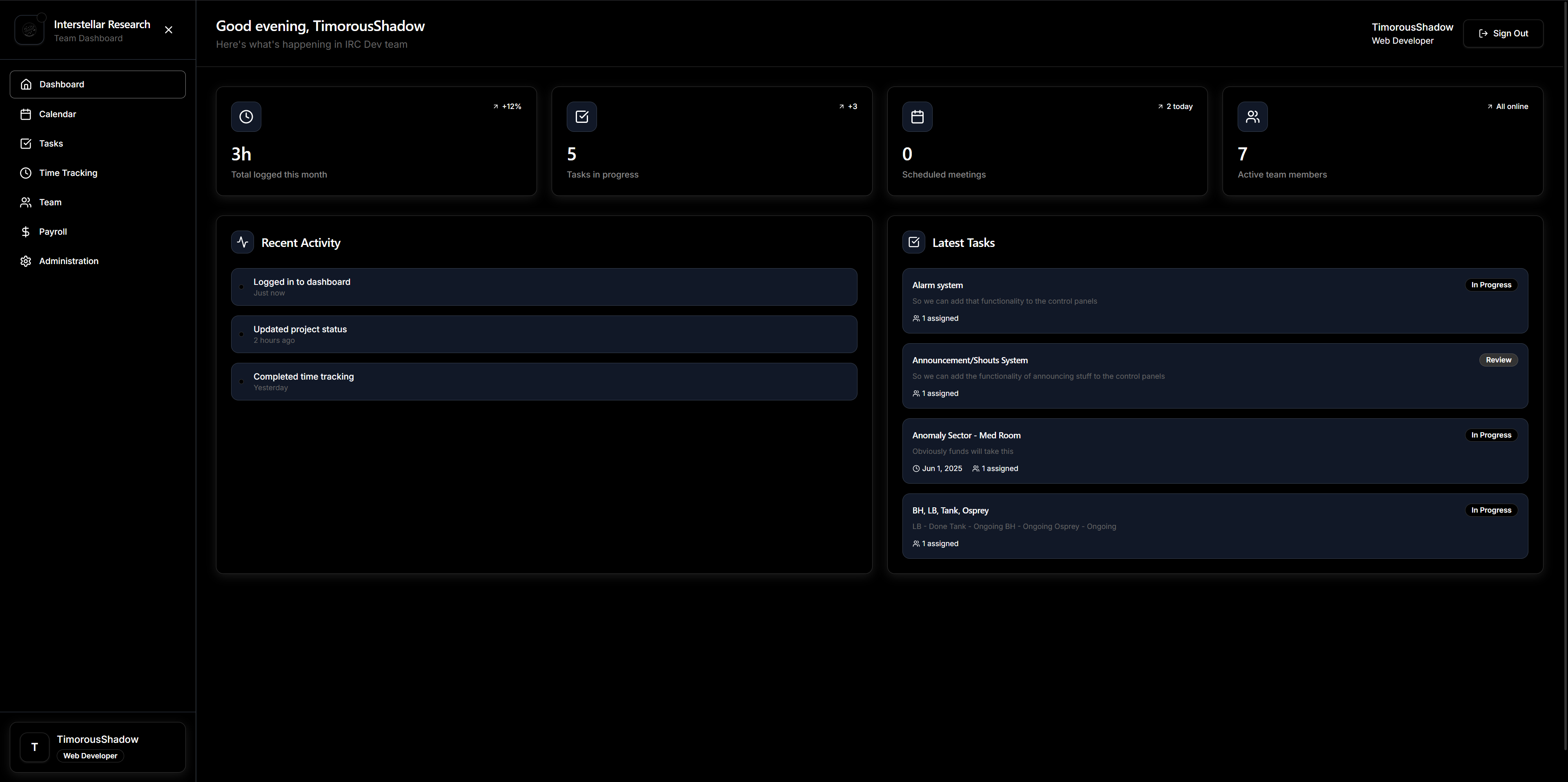 IRC Developer Dashboard